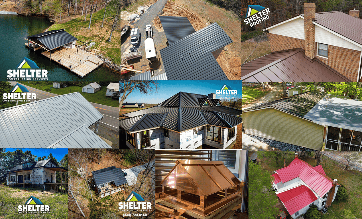 Shelter Roofing - Metal Roof Collage - Examples of Standing Seam Metal roofing installed by Shelter Construction Services